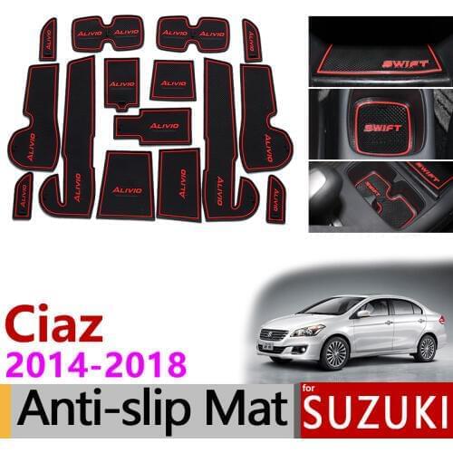Anti-Slip Rubber Mats Gate Slot Cup Mat for Suzuki Ciaz 2014 2015 216 2017 2018 Maruti Suzuki Ciaz 15pcs Accessories Stickers