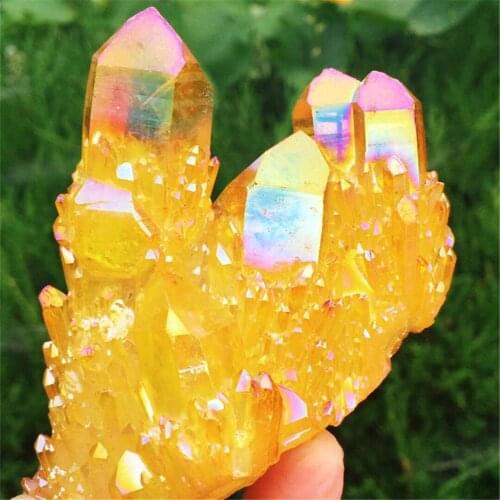 Rare and beautiful yellow flame halo quartz crystal cluster specimen pineapple cluster crystal color super beautiful