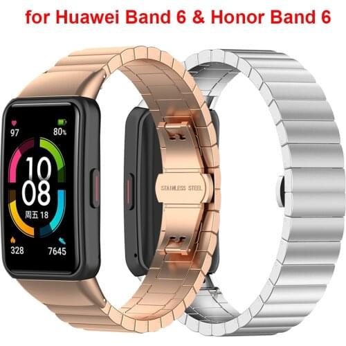 Wristband Band For Huwei Band 6 Stainless Steel Strap For HONOR Band 6 Metal Bracelet Watchband with Butterfly Clasp