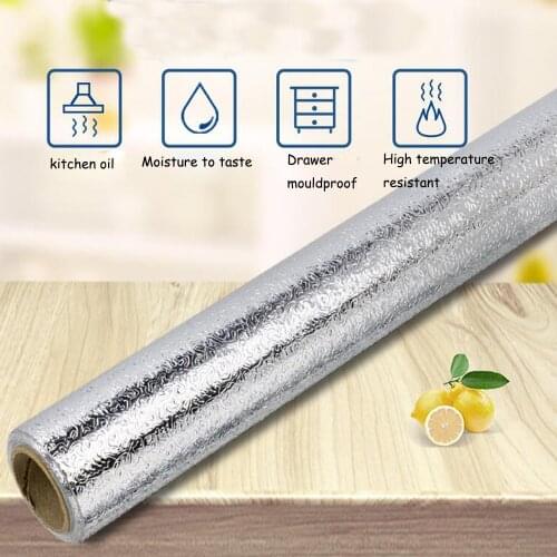 Wide 40/60cm Kitchen Wall Sticker Aluminum Foil Waterproof Removable Self Adhesive Oil Proof Wallpaper Wall Sticker