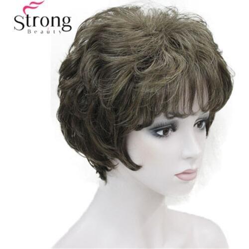 StrongBeauty Short Layered Brown mix Thick Full Synthetic Wig Womens Hair Wigs COLOUR CHOICES