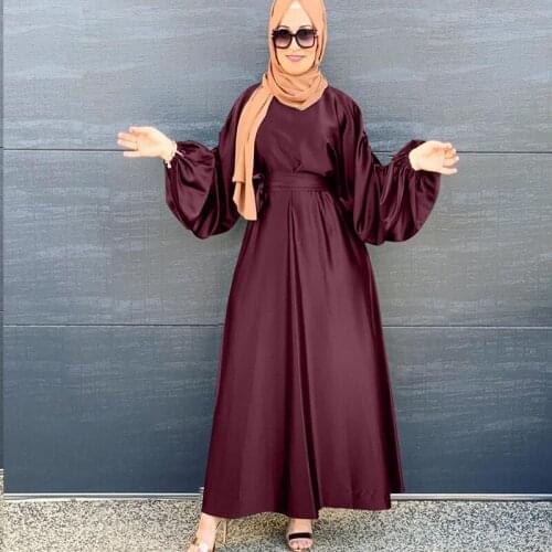 Turkey Arabic Muslim Abaya Dress Women Lantern Sleeve Solid Long Robe Hijab Dresses Moroccan Kaftan Gowns Musulman Abayas