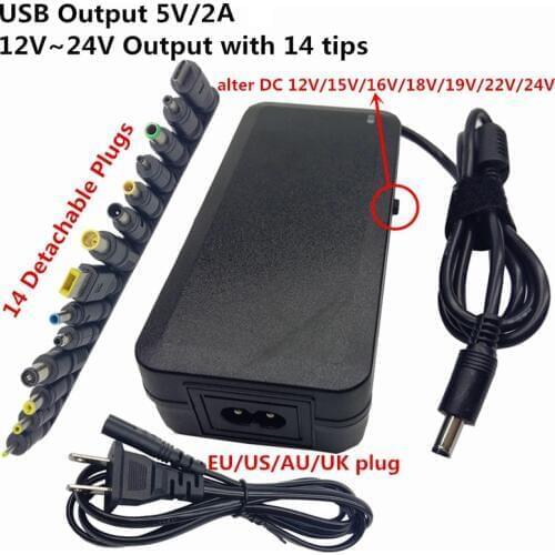 USB 5V 2A Type-c Plugs Adjustable 120W AC to DC 12V 15V 16V 18V 19V 22V 24V Universal Power Adapter Supply adaptador Charger
