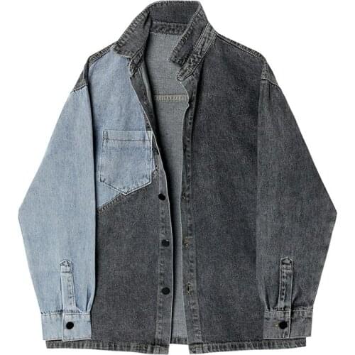 2021 Autumn Fashion Patchwork Denim Coats For Women BF Style Korean Loose Long Sleeve Harajuku Oversize Casual Jean Coats Female
