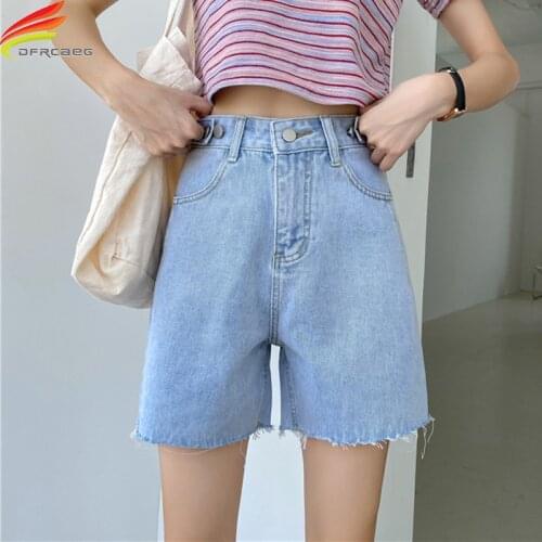 High Waist Wide Leg Denim Shorts For Women 2021 New Summer Blue Or Black Jean Buttons Half Casual Bermuda Shorts For Women