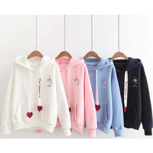 Hoodies Women Free Size Love Letter Printed Long Sleeve Hooded Womens Pullover Soft Cotton Korean Style Ladies Sweatshirts