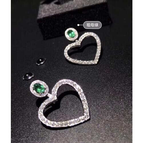 Natural green emerald stud earrings S925 silver natural gemstone earrings fashion romantic heart Peach womens party jewelry