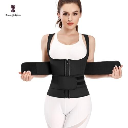 Front Zip Womens Slimming Vests 2 Strap Belts 9 Steel Boned Latex Corset Waist Trainer Vest Plus Size XS To 6XL