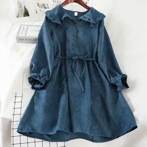 M022 Japan Style Mori Girl Women Dress 2021 New Spring Swetty Peter Pan Collar Elastic Waist Long Sleeve Casual Women Dresses