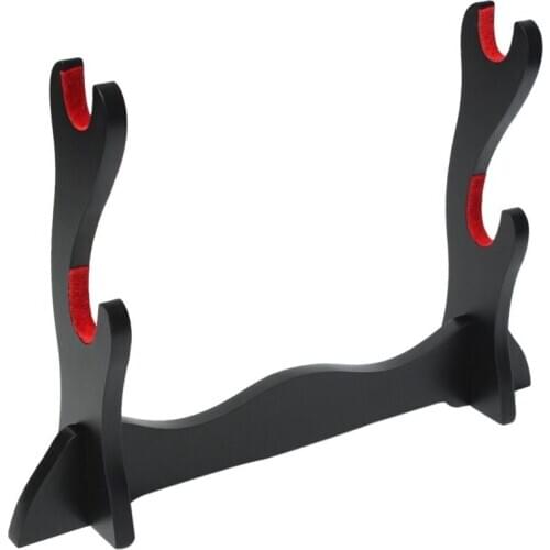 2 Tier Katana Samurai Sword Holder Black Bracket Hanger Red Cotton Display Stand