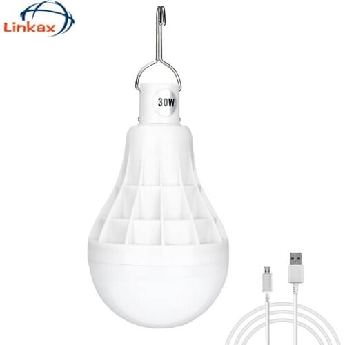 22LEDs Lamp 30W Light High Power USB Rechargeable Chandelier Lights 360 Degree Lighting LED Bulb 5 Lighting Mode Camping Lantern