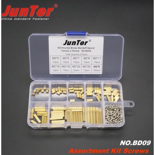 270pcs M2 (2mm) Knurled Brass Standoff Spacer Female x Female With M2*5 Pan Head Screws Assortment Kit NO.BD09