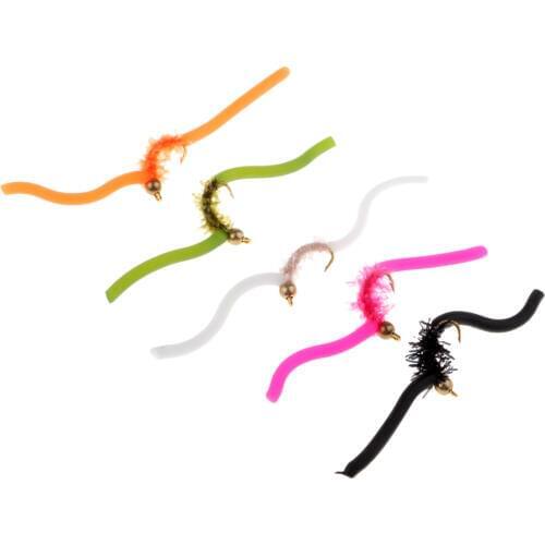 5pcs Fly Fishing Flies Beadhead Squirmy Wormy Wormie San Juan Worm 10 Colors Fishing Lures Baits