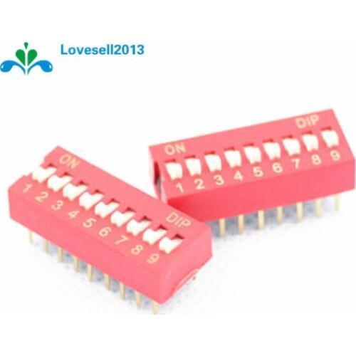 5 PCS NEW Red 2.54mm Pitch 9-Bit 9 Positions Ways Slide Type DIP Switch