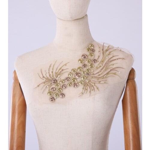 1pc Gold Grey 3D Flowers Beaded Pearl Embroidery Patch for Wedding Dress Clothing Sew on Patches Floral Lace Fabrics Applique
