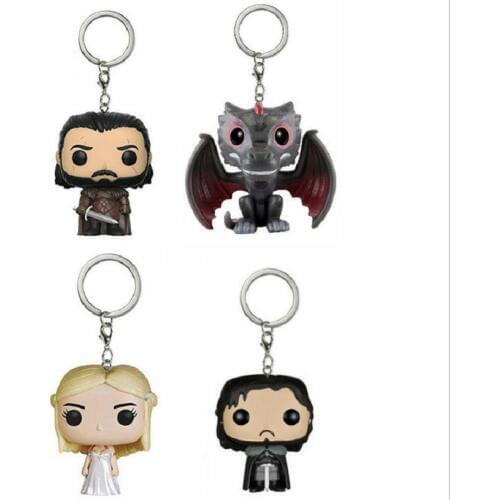 Game of Thrones Q Version Keychains Jon Snow with Sword Daenerys Targaryen Drogon Car Key Chain Pendant Ring Action Figure Toys