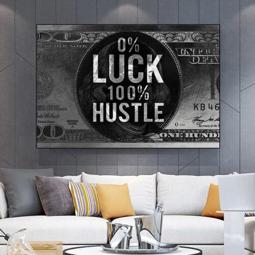 Black and White English LUCK Canvas Painting HUSTLE Posters and Prints Wall Art Pictures for Living Room Cuadros Home Decoration