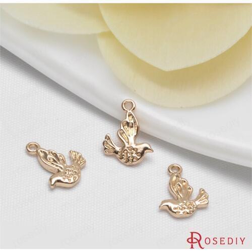 D501)20 pieces 13x10mm 24K Champagne Gold Color Plated Brass Pigeon Birds Charms Pendants High Quality Diy Jewelry Accessories