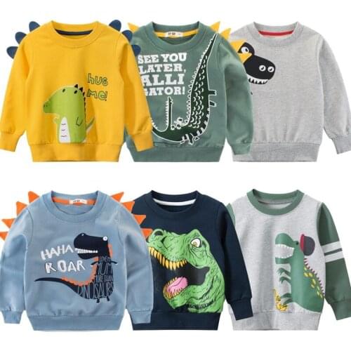 Childrens Spring Autumn Sweatershirts Cute Cartoon Dinosaur Clothes Baby Boys Long Sleeved Warm Tops Thicken Outfits Hoodies