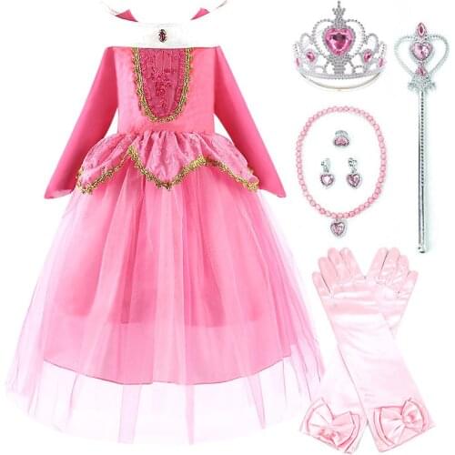 Girls Aurora Dress Kids Halloween Sleeping Beauty Costume Children Christmas Birthday Princess Party Ball Gown Clothes