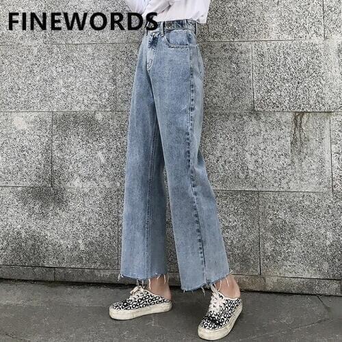 FINEWORDS Janpan Harajuku Jeans Women Loose Wide Leg Jeans 2020 Fashion High Waist Plus Size Young Casual Lady Blue Denim Pants