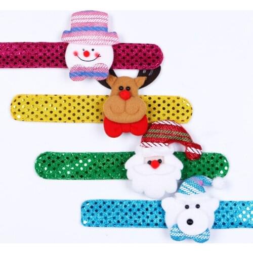 Christmas Gift Snowman Bear Elk Santa Claus Christmas Pat Ring Sequin Bracelet Adornment Circle Wristband Party Ornaments