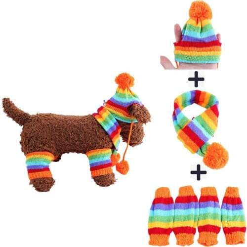 3 Colors Knitted Dog Hat Scarf Set Soft Leg Warmer Puppy Clothing Winter Warm Dog Clothes For Small Dogs XS-L
