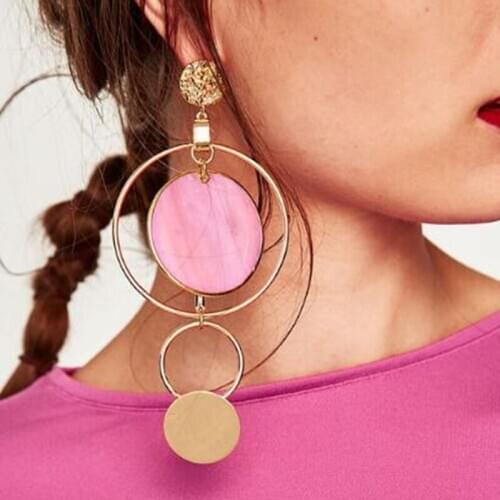 Korean Fashion Style Asymmetric Earrings Gold Color Big Hollow Round Circle Long Drop Earrings for Women Ear Jewelry Gift