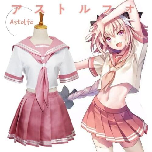 Anime Fate/Apocrypha Astolfo Cosplay JK Costumes Wig Pink Sailor Suit Japanese Girls School Uniforms Full Sets Party Props