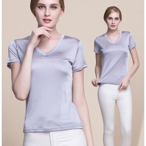 Summer 2021 Ladies T-Shirt Silk Women Tees Fashion High Quality Silk Women Tops Solid Color Breathable Tees Plus Size M-2XL J254