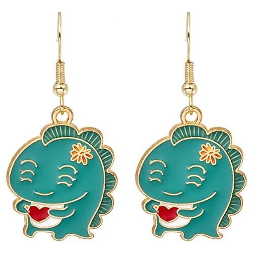 Cartoon Cute Earrings Green Animal Dinosaur High Quality Drop Earrings for Girls Women Children Birthday Gift Lovely Jewelry