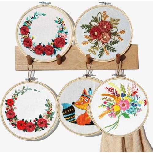 Embroidery Kit DIY Sewing Craft Kit Flowers Plants Pattern Embroidery Set Needlework Tools Printed Embroidery Fabric Round