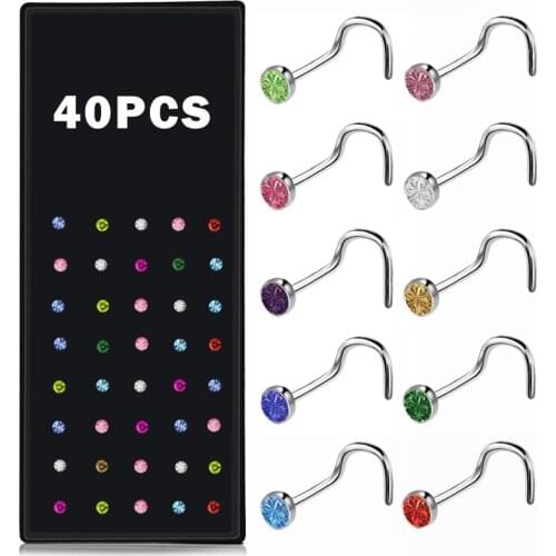 Stainless Steel Crystal Bone Nose Stud Piercing Earring Nostril Piercings Silver Color Nose Ring Prong Body Jewelry Piercings