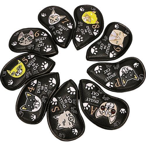 New golf head cover pu leather cute cat 9pcs/set golf cover for golf irons