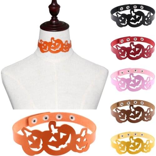 16 Colors Fashion Harajuku Punk Gothic Hollow Pumpkin PU Leather Necklace For Women Halloween Gift Choker Collar Necklace Men
