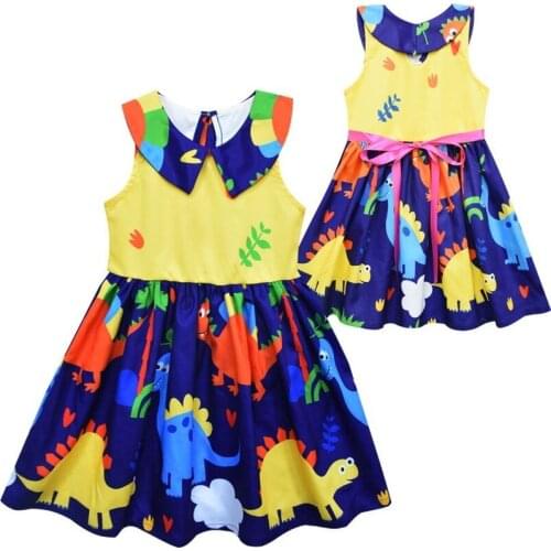 2020 Girl Christmas Party Cosplay Dinosaur Dress Little Girls Dresses Princess Printing Sleeveless Clothing Kids Clothes