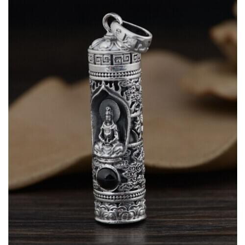 925 Sterling Silver Om Mani Padme Hum Avalokitesvara Buddha charm pendant A4406