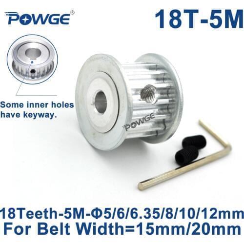 POWGE Arc tooth 18 Teeth HTD 5M Synchronous Timing Pulley Bore 5/6/6.35/8/10/12/14mm for Width 15/20mm HTD5M wheel 18Teeth 18T
