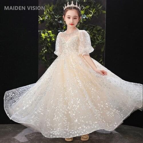 Gold Sequins Kids Dresses For Party Wedding Dress Children Pageant GownTulle Princess Dress for Girls opening ceremony Clothing