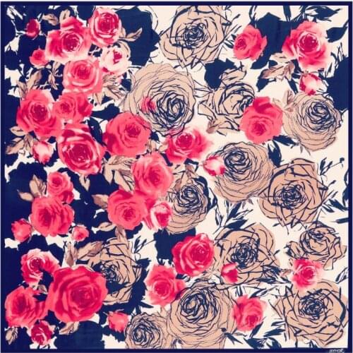 2019 New Twill Silk Scarf Square Scarf Rose Flowers Printing Winter Scarf for Women Shawls Luxury Brand Silk Scarves Wrap
