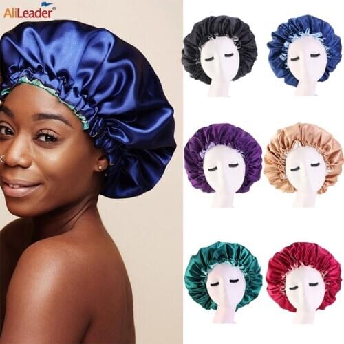 Alileader Silk Satin Sleep Cap Reversible Satin Bonnet Double Layer Waterproof Shower Cap Protect Hair Women Hair Treatment Hat