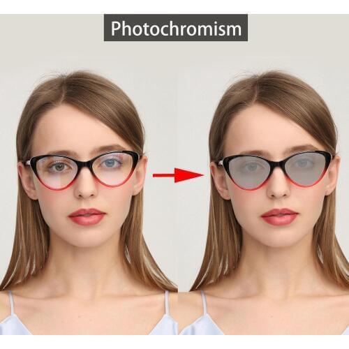 Photochromic Gray Lens Cat Women Sunglasses Reading Glasses Discoloration Diopters Gafas Glasses Frame