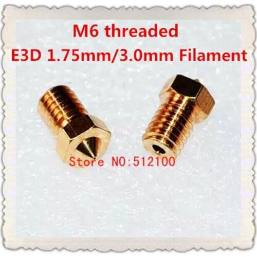 Free shipping 100pcs/lot M6 threaded Nozzle Accessories Full Metal 1.75mm/3.0mm E3D 0.2/0.3/0.4mm