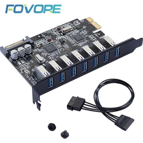 SuperSpeed USB 3.0 7 Port PCI-E Express card with a 15pin SATA Power Connector USB 3 PCIE PCI e Adapter VL805 and VL812 chipsets