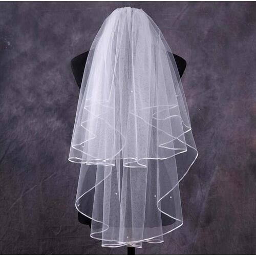 Wedding Veil Bridal Veils With Comb Beading 2 Layer White Wedding Veil Short Elbow Length Mariage Accessories