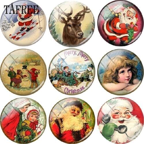 TAFREE Vintage Santa Claus Picture DIY 25mm Glass Cabochon Photo Fit Cameo Base Setting Supplies for Jewelry Accessories