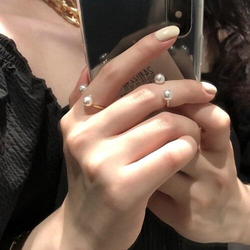 Todorova Minimalist Imitation Pearl Rings Chic Opening Finger Rings For Women Girl Adjustable Party Korean Jewelry
