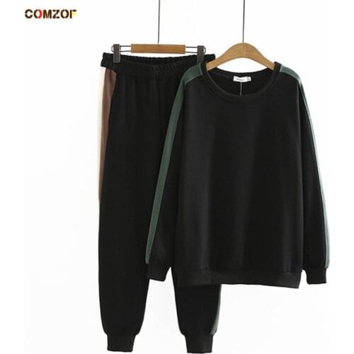Hoodie+Sweatpants Women Autumn Winter Two Piece Set Patchwork Pants Suits Loose Clothes Ensemble Femme Plus Size XL-4XL