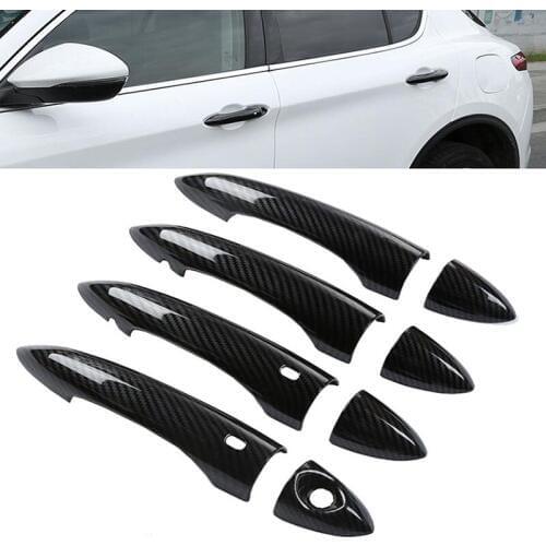 Carbon Fiber style 8Pcs/set Car Exterior Door Handle Grab Cover Trim Sticker Styling For Alfa Romeo Giulia Stelvio 2017