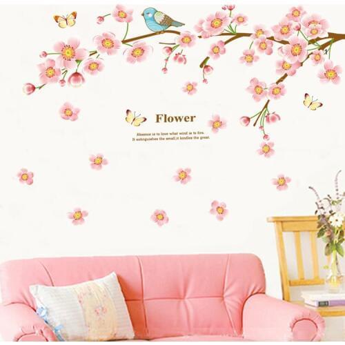 Cherry Tree Wall Stickers Birds Decals Living Room Bedroom TV Sofa Background Decor Wall Decals Mural DIY Wall Art Decoration